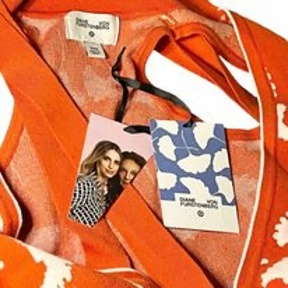 Diane Von Furstenberg XXS Set Pink Modern Geo Jumpsuit & Orange Grinkgo Wrap - Picture 8 of 9